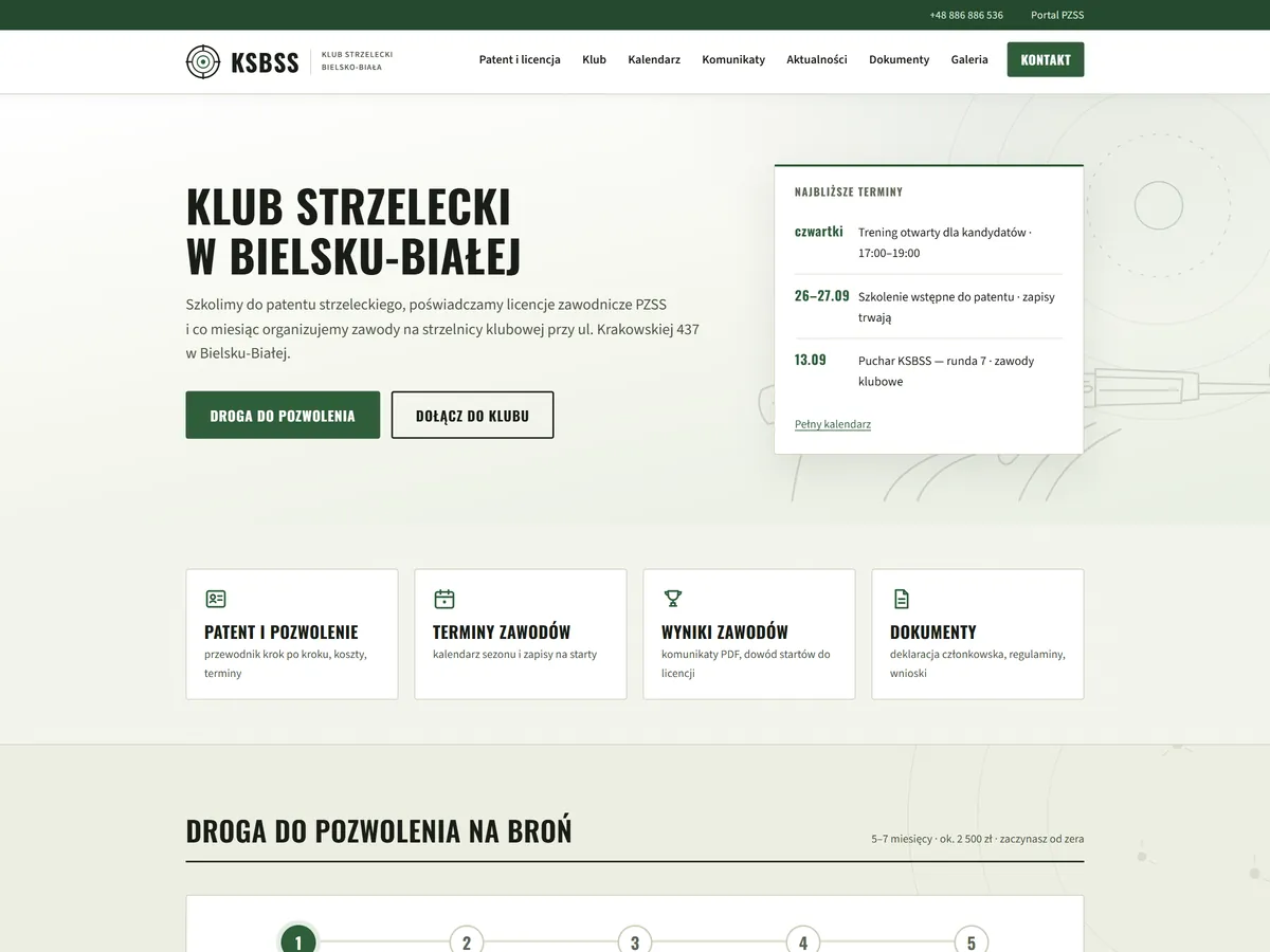 KSBSS — Strona klubu z trackerem „Droga do pozwolenia”